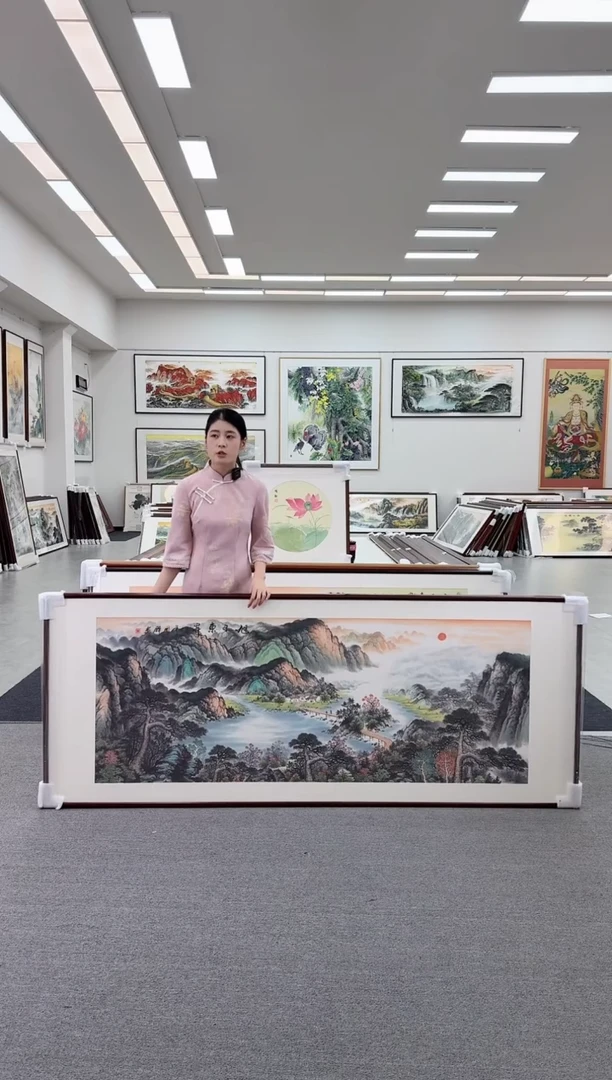 国画手绘 旭日东升 219*88
