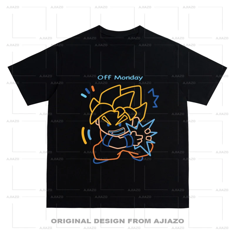 OFF M【线条赛亚人】短袖T恤 复古重磅男女同款宽松百搭上衣