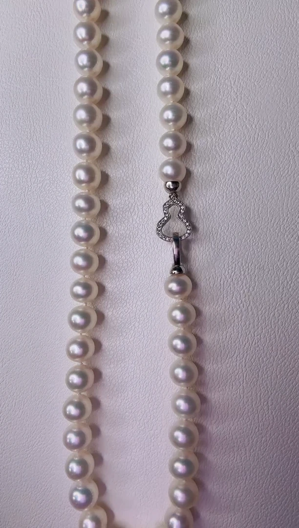 颈饰银S925镶嵌淡水珍珠淡水无核真珍珠8-9mm极光无暇全珠链