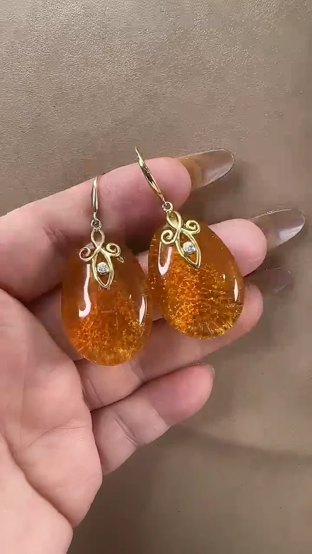 琥珀未镶嵌耳饰耳环