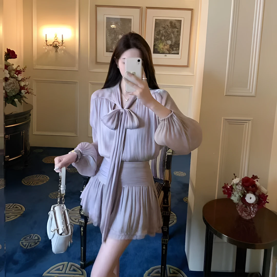 点点家秋季简约ins收腰套装鞠婧祎同款千金风清冷系禅意衣服女装