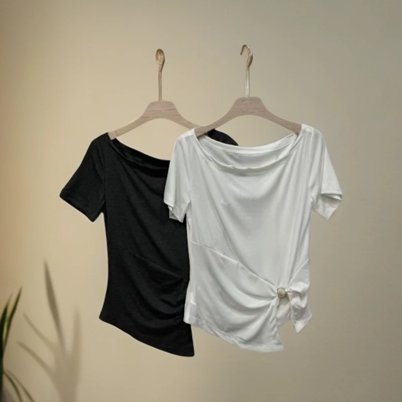 205-1不规则T恤女款气质时尚百搭纯色简约T恤