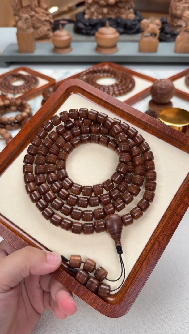 檀香木手串/手链1.0横纹桶珠108颗百年黑油2号 印度老山檀香