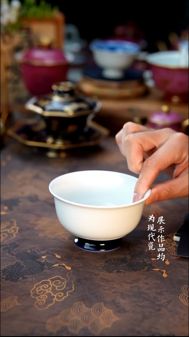 观澹陶瓷直播专享宝石蓝碗一对装