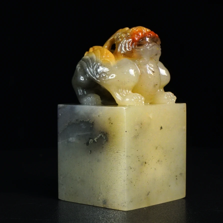 5寿山石金砂坑头貔貅印章120克3.2x3.2x6
