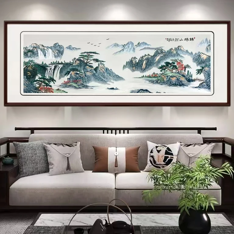 梨花海棠【锦绣山河】苏绣刺绣客厅办公室挂画