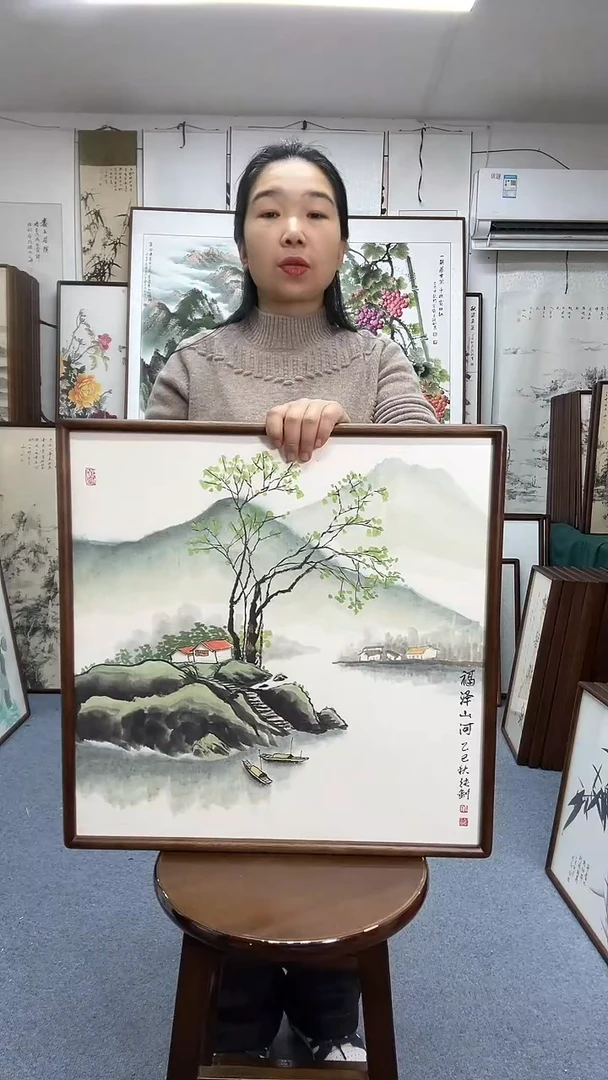 国画尺寸52*52实木画框京东包邮手绘