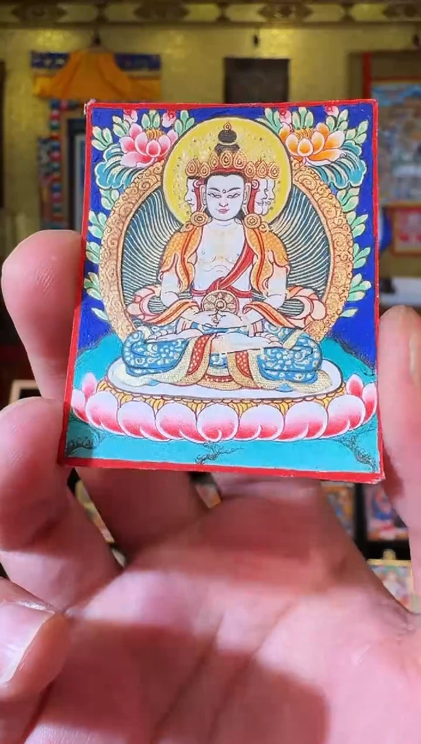 吊坠年终福利纯手绘唐卡四臂观音