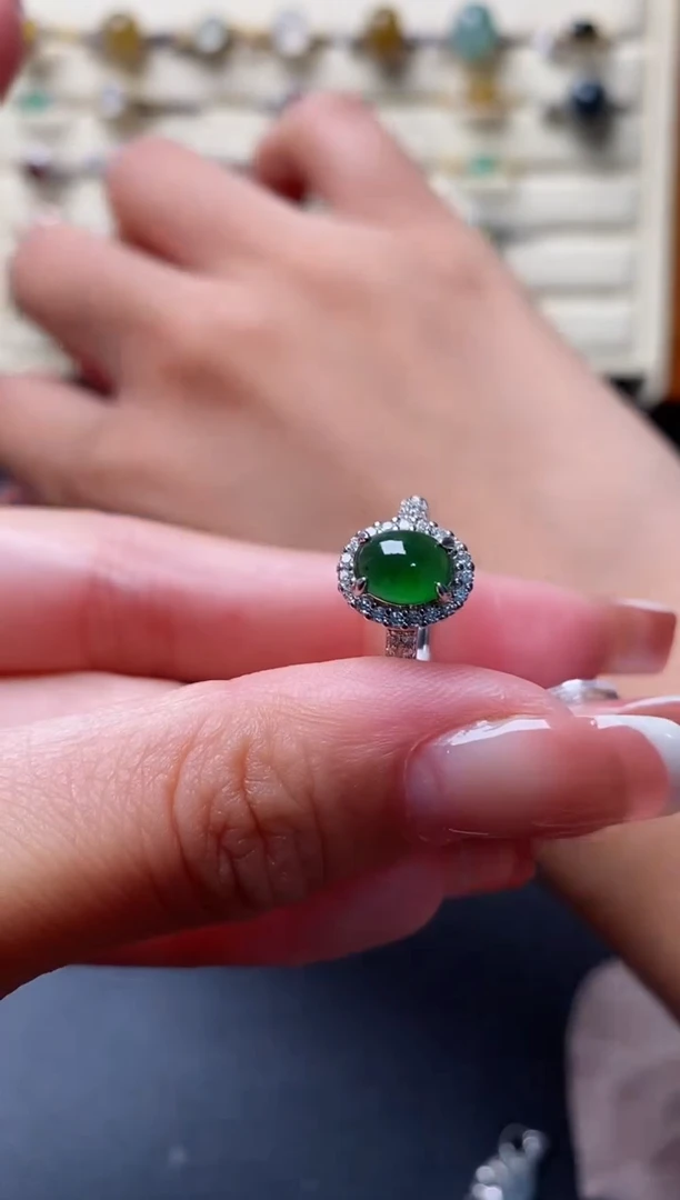 银S925镶嵌戒指翡翠6666666+8