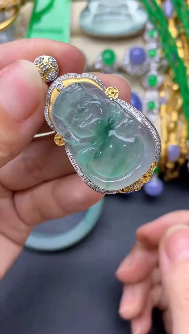 翡翠18K金镶嵌颈饰453-中国好珍宝