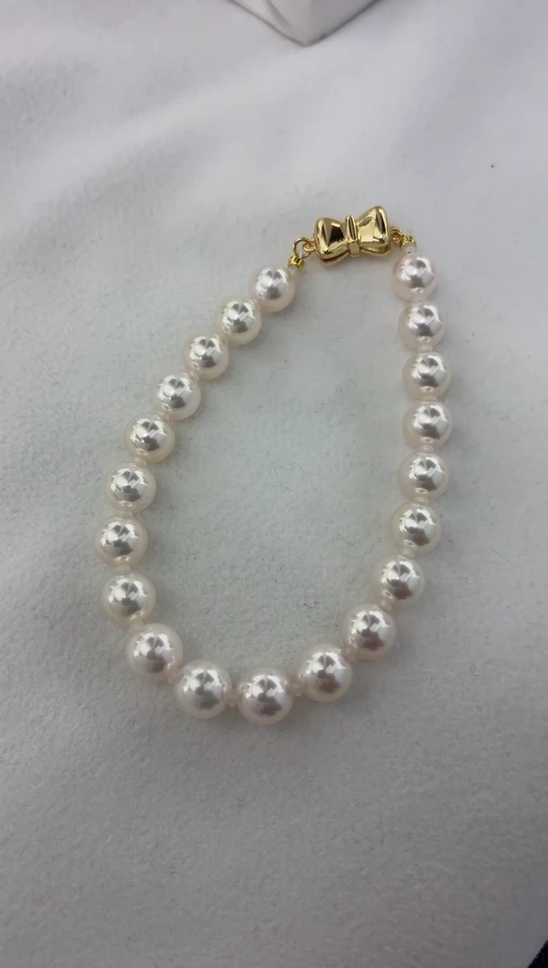 银S925镶嵌手绳海水珍珠满珠手链7.5-8