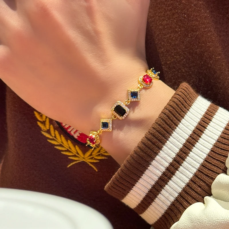 铜合金合成锆石手链 菱形闪星手链 高级多型彩锆网球流苏手链男女