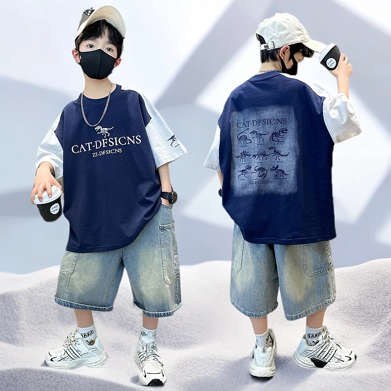 男童夏装套装儿童森系服装2025新款中大童6-12岁夏款洋气宽松潮酷