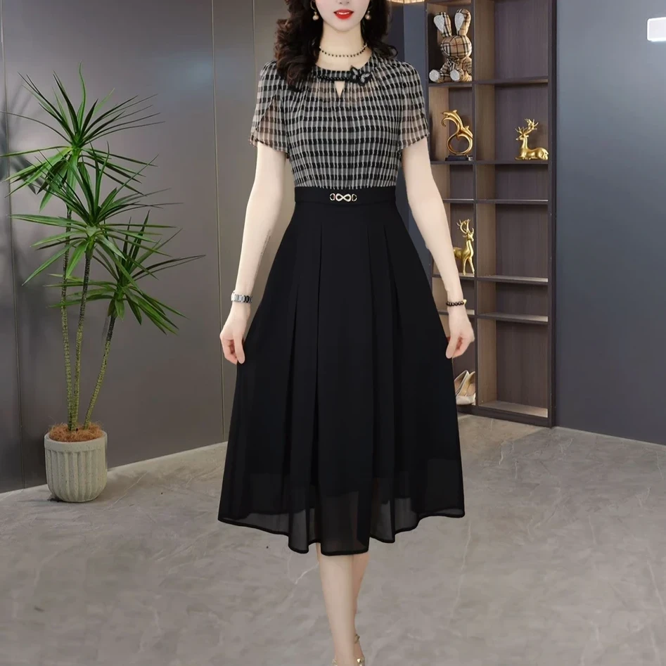 1457#夏季新款时尚洋气休闲收腰显瘦短袖连衣裙