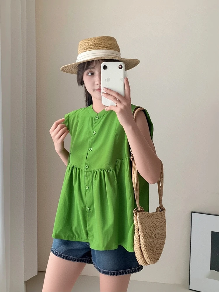 今年流行独特漂亮超好看多巴胺上衣洋气减龄绿色亚麻无袖T恤女夏