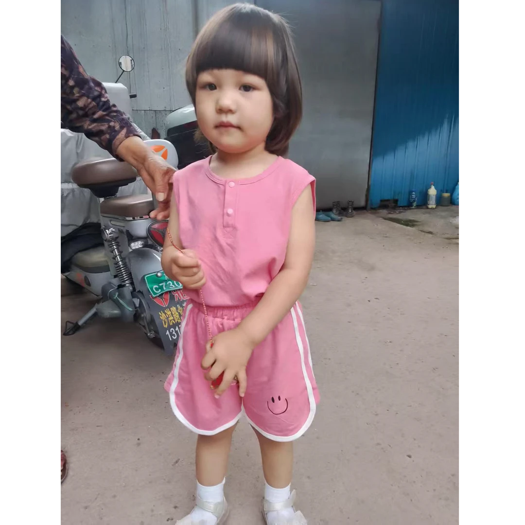 女宝粉色夏款卡通动漫夏季休闲风中性薄款套装女童运动韩版上衣