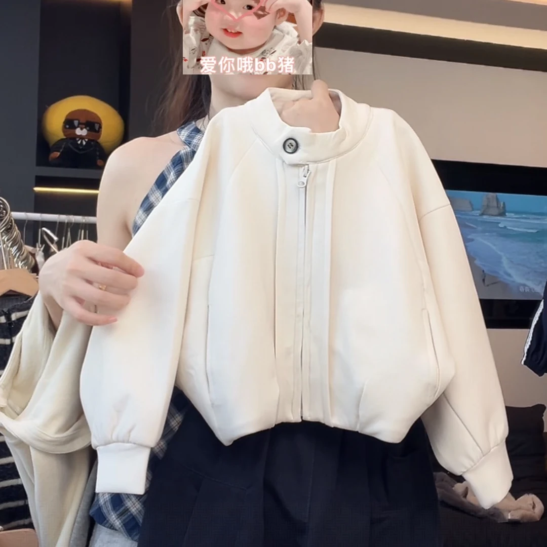 阿卷2025秋冬装男女童韩版时尚简约纯色百搭夹克外套MPG6982