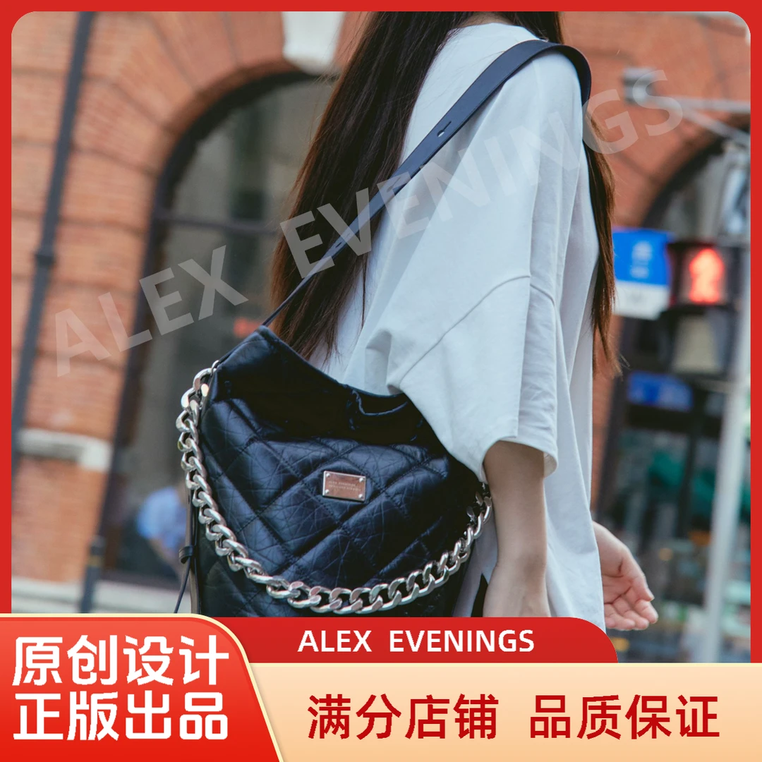 ALEX EVENINGS大黑真皮桶《潮酷又实用》超大容量水桶包