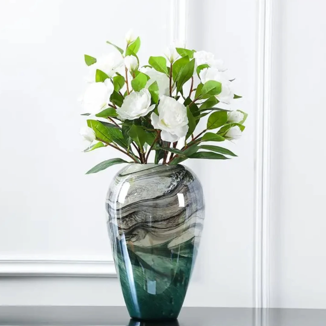 新款水墨丹青新中式琉璃花瓶摆件居家落地花瓶