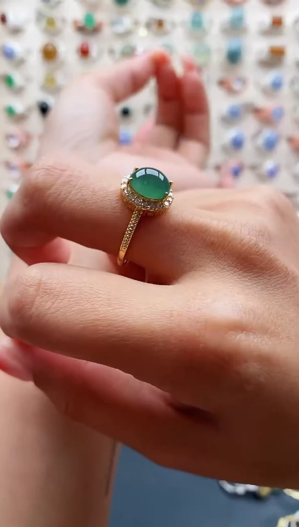 【闪购商品】翡翠戒指银S925镶嵌缅甸天然A货翡翠111 2+7