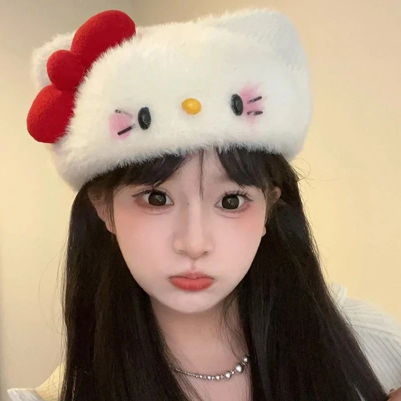 kt日系软妹蝴蝶结毛绒帽子女可爱甜美秋冬保暖贝雷帽显脸小画家帽