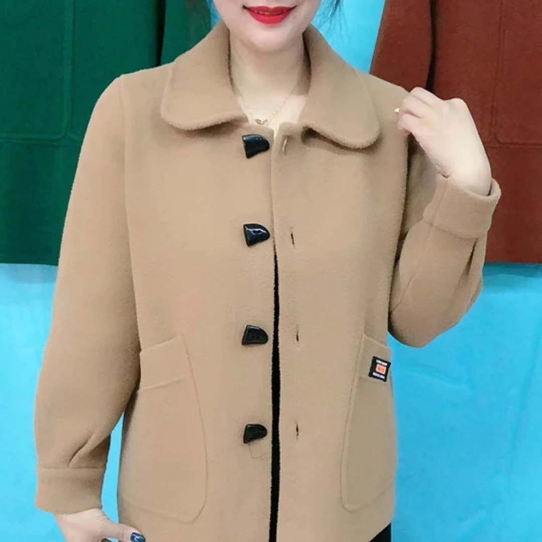 秋款翻领百搭女装毛衣外套2025新款宽松休闲纽扣开衫中老年妈妈装