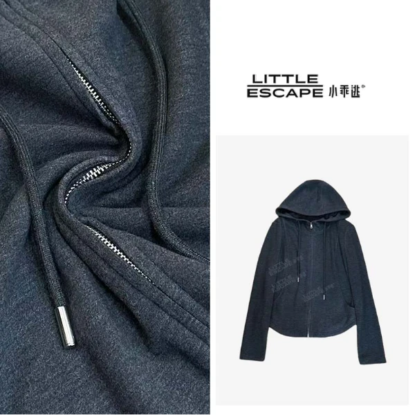 小乖逃休闲时尚卫衣深灰色开衫外套灰色连帽331百搭款N95190