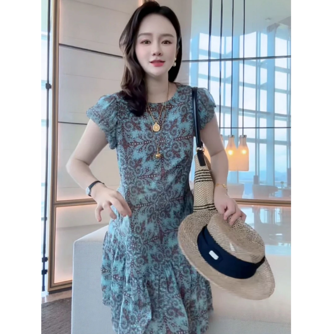 【丝芙玉禄】(S270)100真丝印花显瘦时尚桑蚕丝女装连衣裙