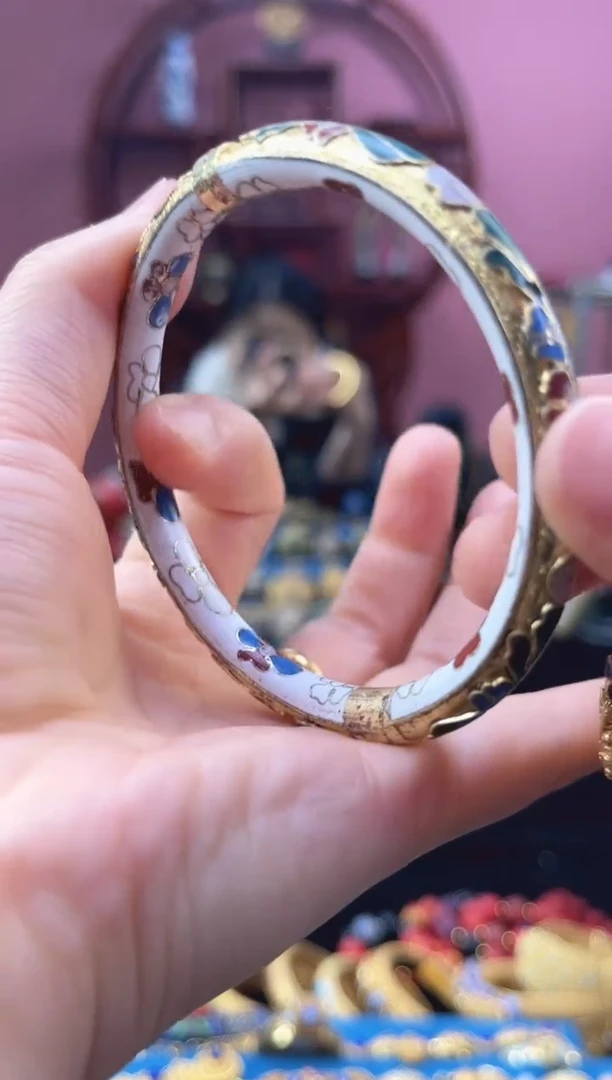 非遗 景泰蓝 金地 开口镯 52-62 白色