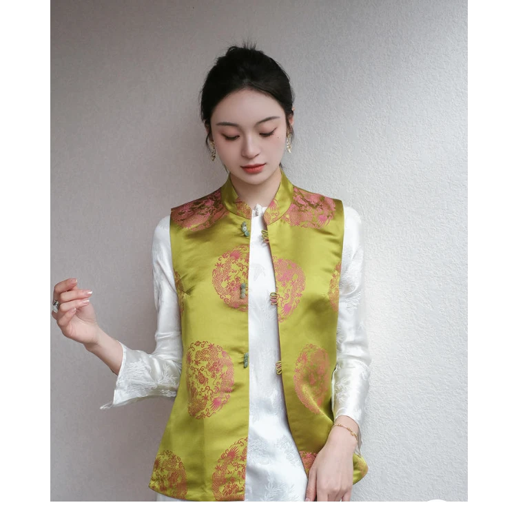 盛唐牡丹|双面穿花蕾缎立领马甲