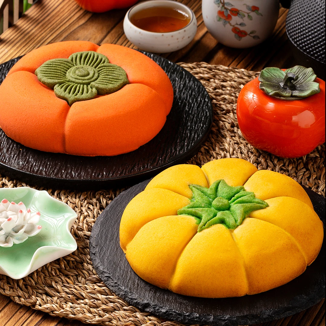 南瓜月饼甜品南瓜味柿子月饼柿事如意/莓好中秋蓝莓/柿子大月饼