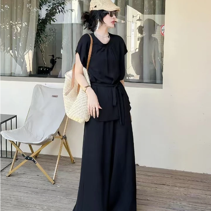 【岳岳专属】6087胖mm时尚净色两件套裤阔腿 2025夏季新款