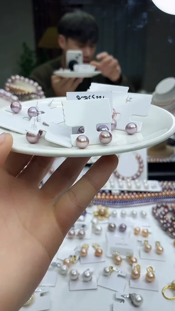 未镶嵌耳饰淡水珍珠紫色系素钉