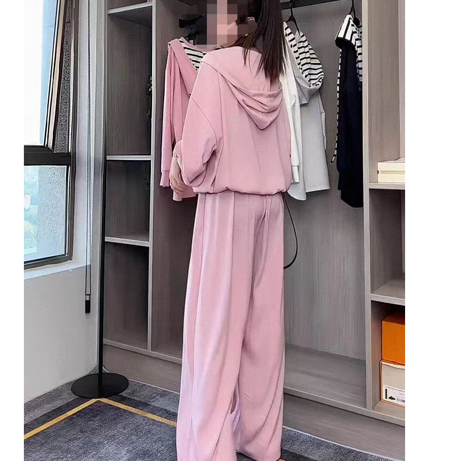 9703垂感拉链上衣阔腿裤两件套