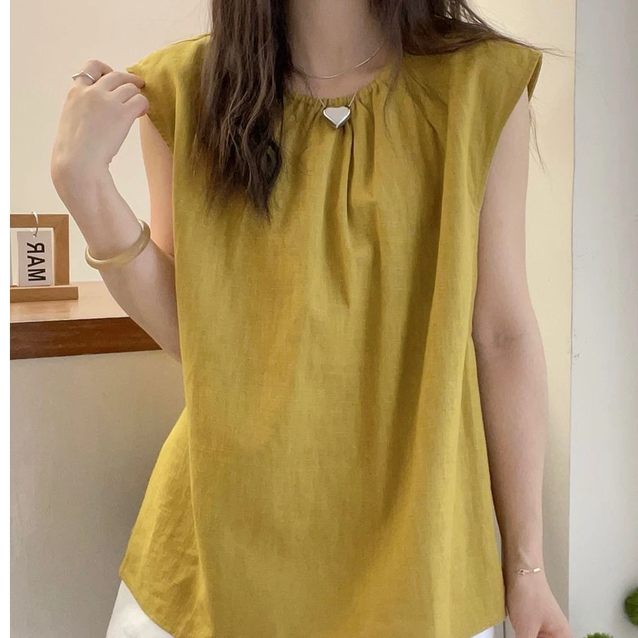 衬衫女无袖夏装2025新款洋气小衫法式别致韩版外穿女人味遮肉上衣