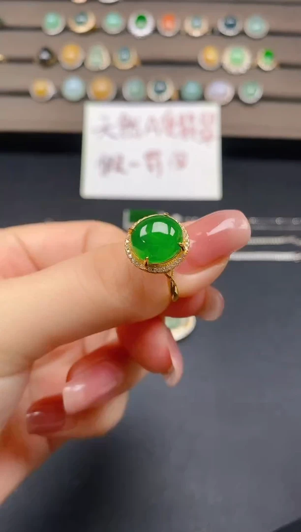 翡翠戒指银S925镶嵌90