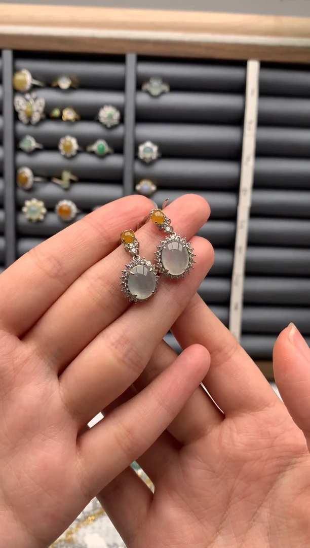 银S925镶嵌戒指翡翠耳饰