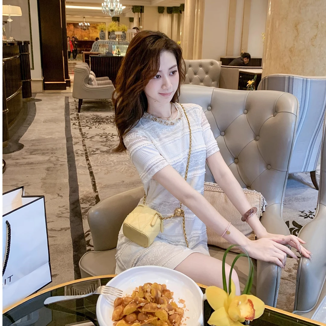 【清清专区】春新款蕾丝开叉中长款连衣裙女显瘦气质时尚百搭高级
