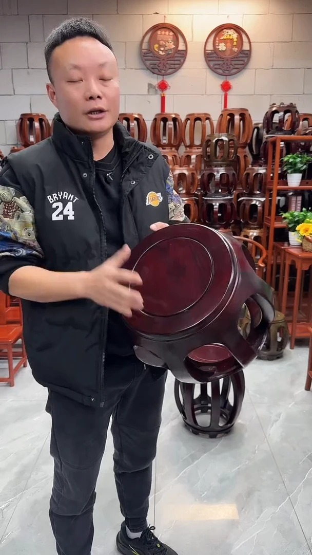 花梨木类家具酸枝色小号鼓凳一对2条