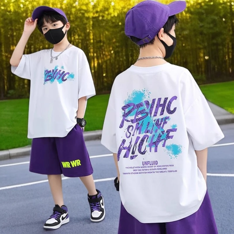 儿童夏季纯棉套装薄款休闲时尚宽松运动夏装男童洋气帅气中大童