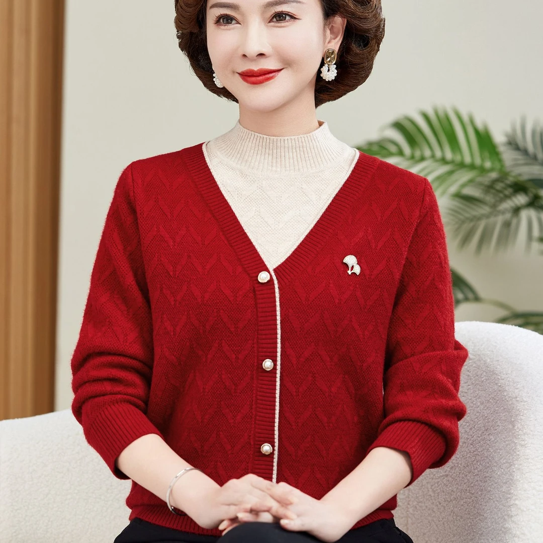 新款秋冬新中式妈妈毛衣宽松打底衫时尚洋气中老年女针织衫上衣潮