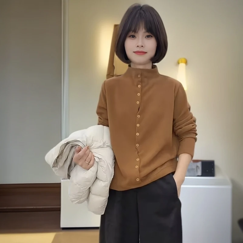 秋冬巨好看的上衣德绒打底衫女半高领2025新款爆款长袖高级感开衫