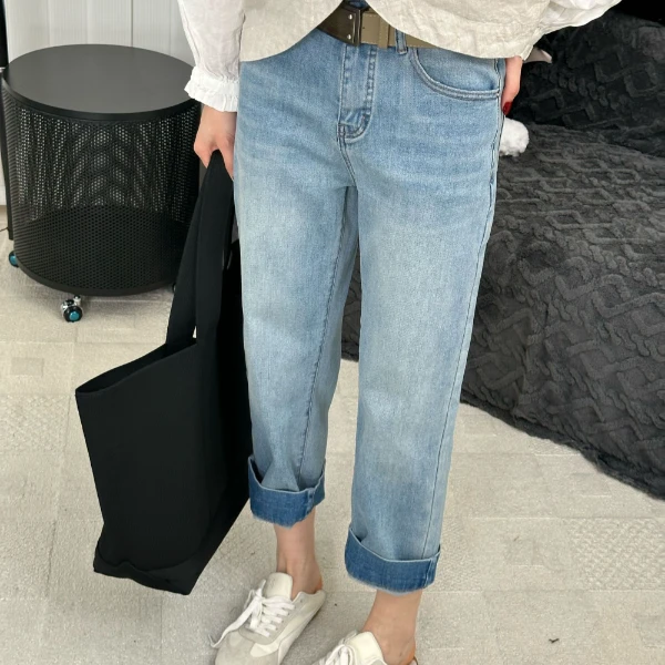 【东东家】春夏新款女装小个子显高显瘦法棍八分裤梨型软牛仔裤9923