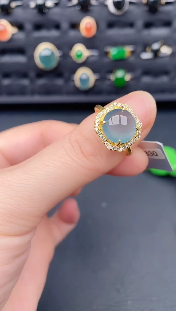 银S925镶嵌戒指翡翠天然a货翡翠113