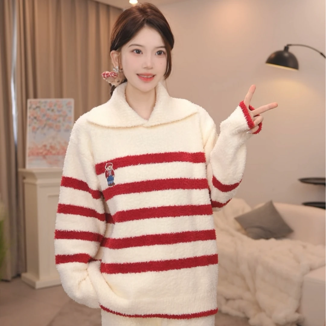 板栗小姐【酥酥熊酱】新品秋冬款软绵绵加绒宽松加厚女睡衣家居服