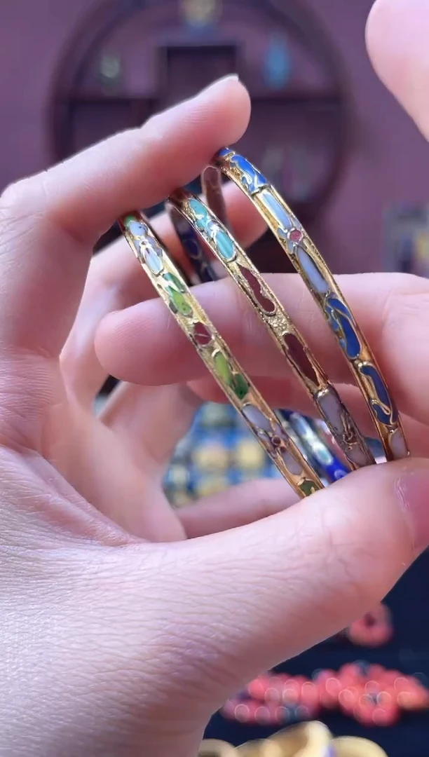 景泰蓝半金地手镯 58-64可戴 三支装