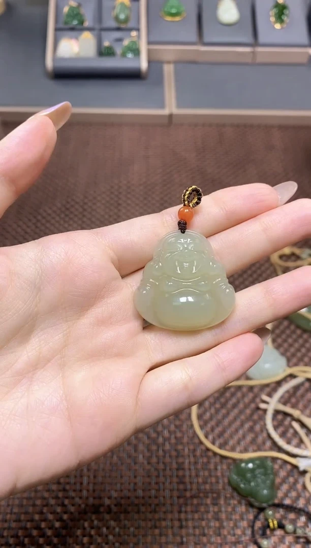 和田玉未镶嵌颈饰天然和田玉卡34佛公