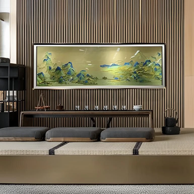 千里江山图织锦绣客厅装饰刺绣画沙发背景墙山水风景挂画