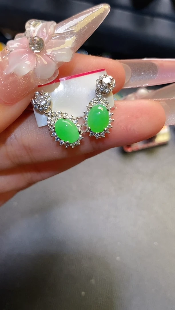 银S925镶嵌翡翠耳饰天然