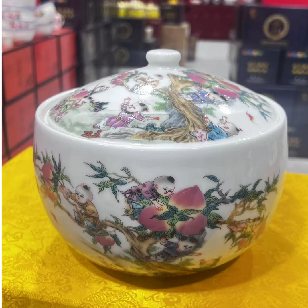 【张氏御瓷】九子蟠桃猪油罐3~~4斤装+底座